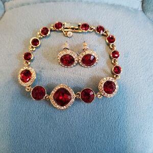Givenchy Ruby Red and Gold With Crystals Bracelet And Earrings Set